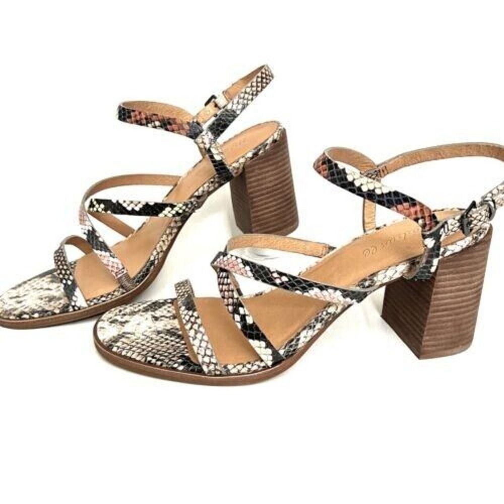 Madewell Womens Sandals Skinny Strap Snake Size 10 Embossed Leather Heeled Multi - Picture 6 of 8